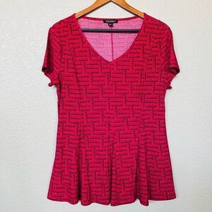 Roz & Ali Flattering Waist Pink Flared Hem Flowy Blouse M